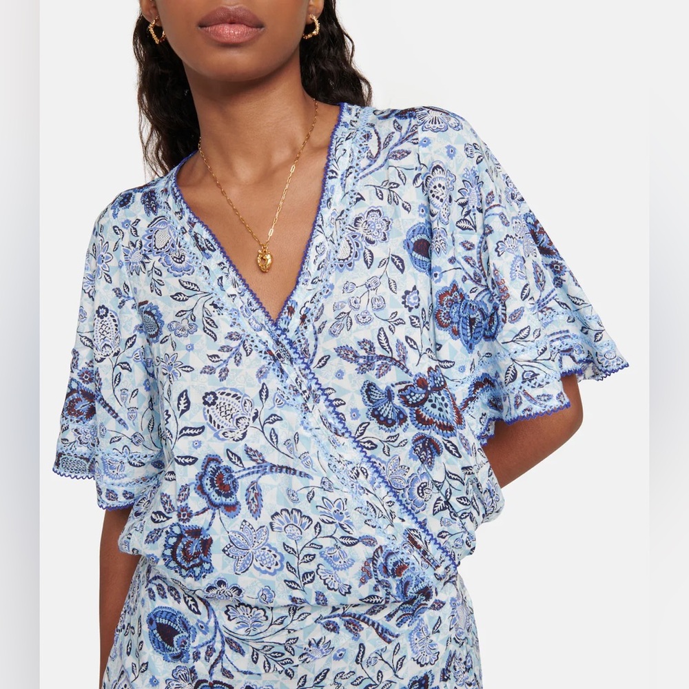 Poupette St. Barth Light Blue Floral Wrap Top